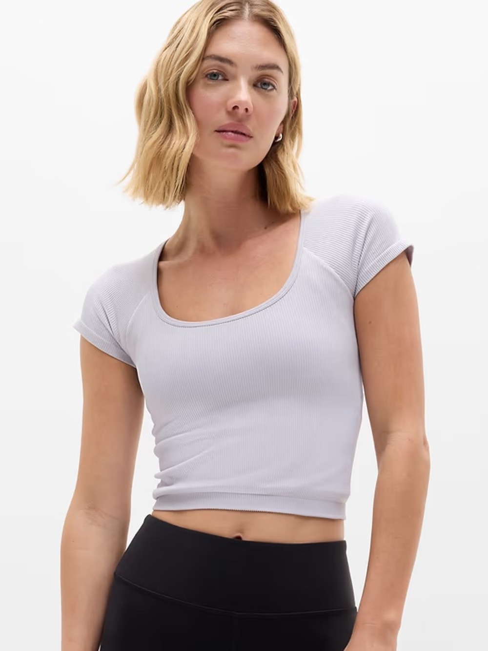 NWT Athleta Gray Ribbed Scoop-Neck Crop Top